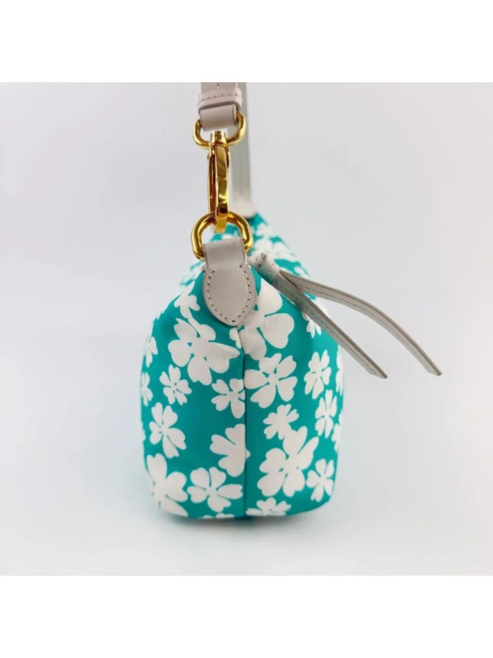 Miu Miu Spirit Floral Re-Nylon Handbag Pouch Nylon Leather Green White Gold